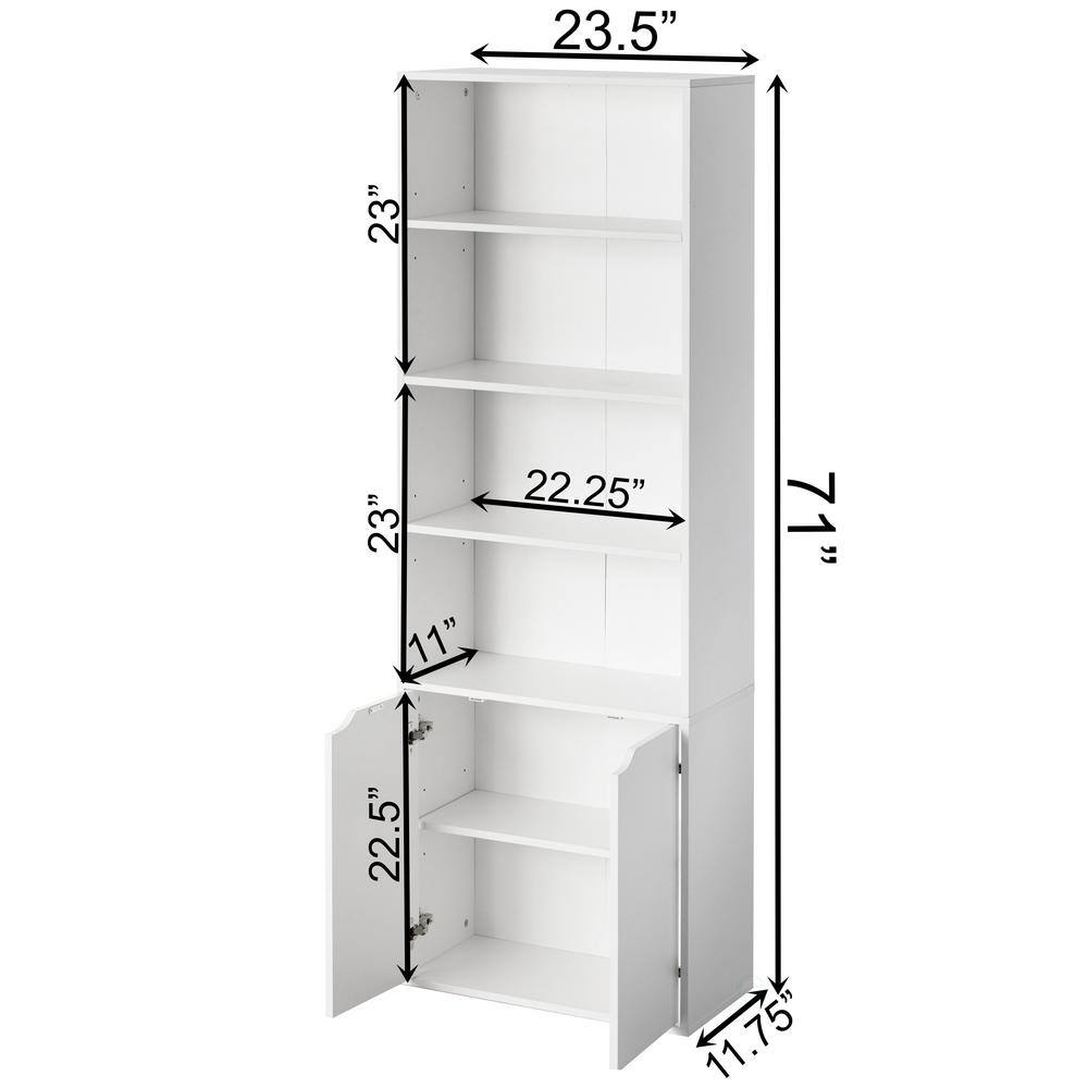 White 71" Adjustable Wood Bookcase with Doors