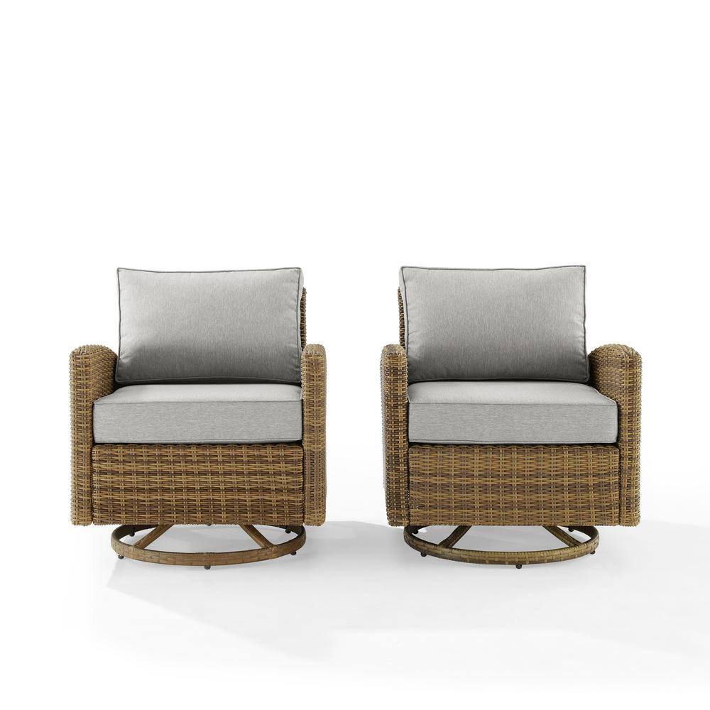 Gray and Weathered Brown Wicker Swivel Rocker Chair Set with Cushions