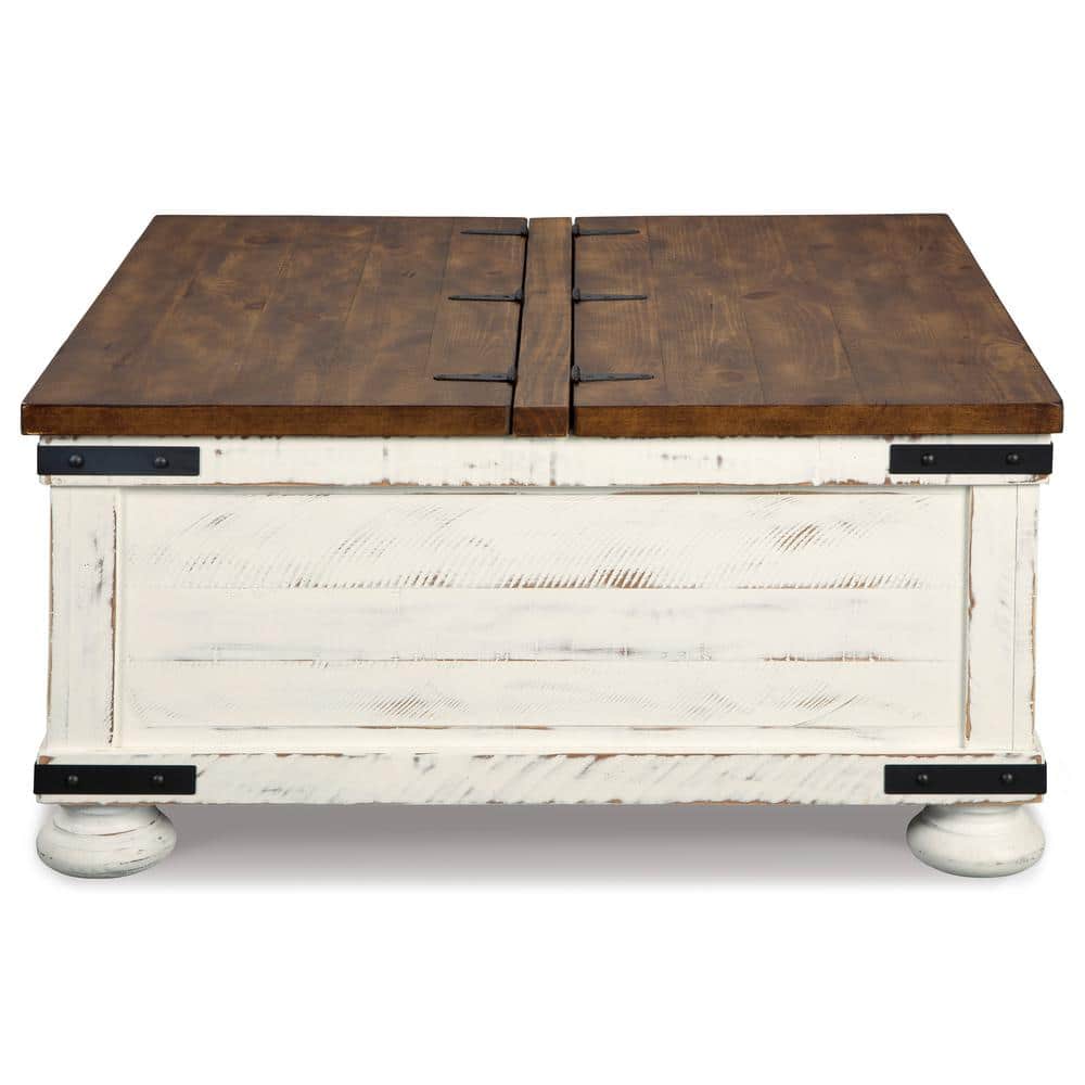 Modern Farmhouse 36" Square Lift-Top Coffee Table in Brown/White
