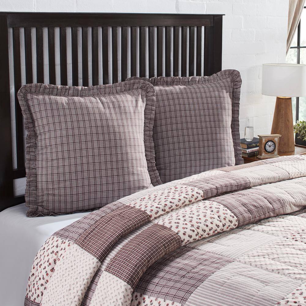 Florette Dark Coffee and Taupe Cotton Euro Sham 26x26