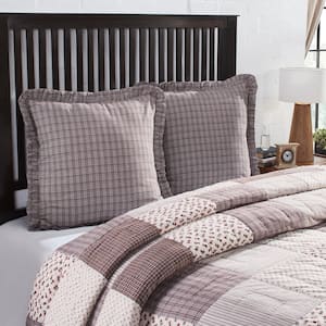 Florette Brown Taupe French Country Plaid Cotton Euro Sham