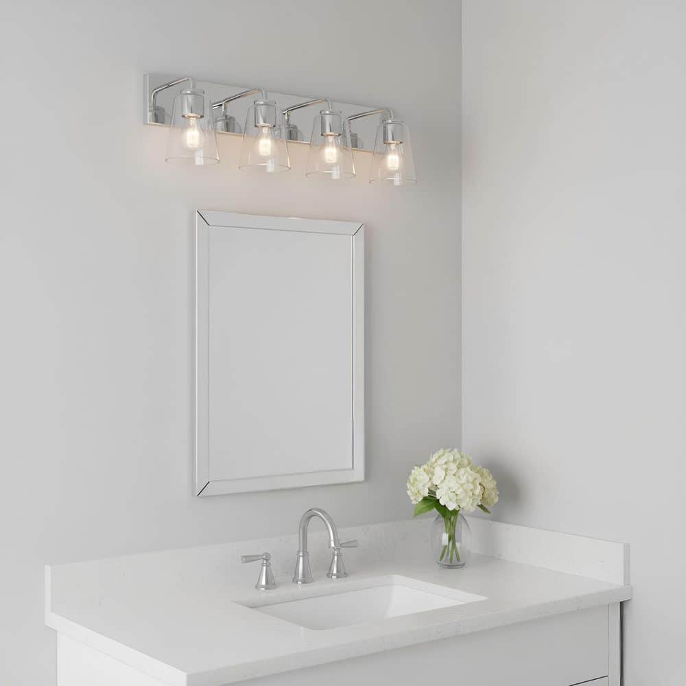 Miles 25 in. W x 8 in. H 4-Light Chrome Dimmable Extra Large Bathroom Vanity Light with No Bulbs Included price history on PriceWatchPro