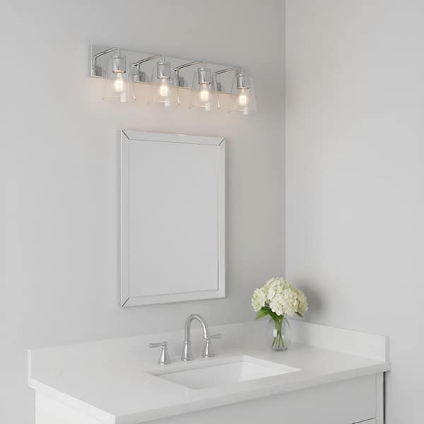 Miles 25 in. W x 8 in. H 4-Light Chrome Dimmable Extra Large Bathroom Vanity Light with No Bulbs Included