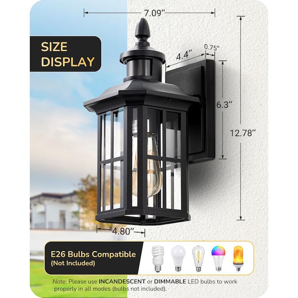 EDISHINE 12.8 in. Black Motion Sensing Dusk to Dawn Outdoor