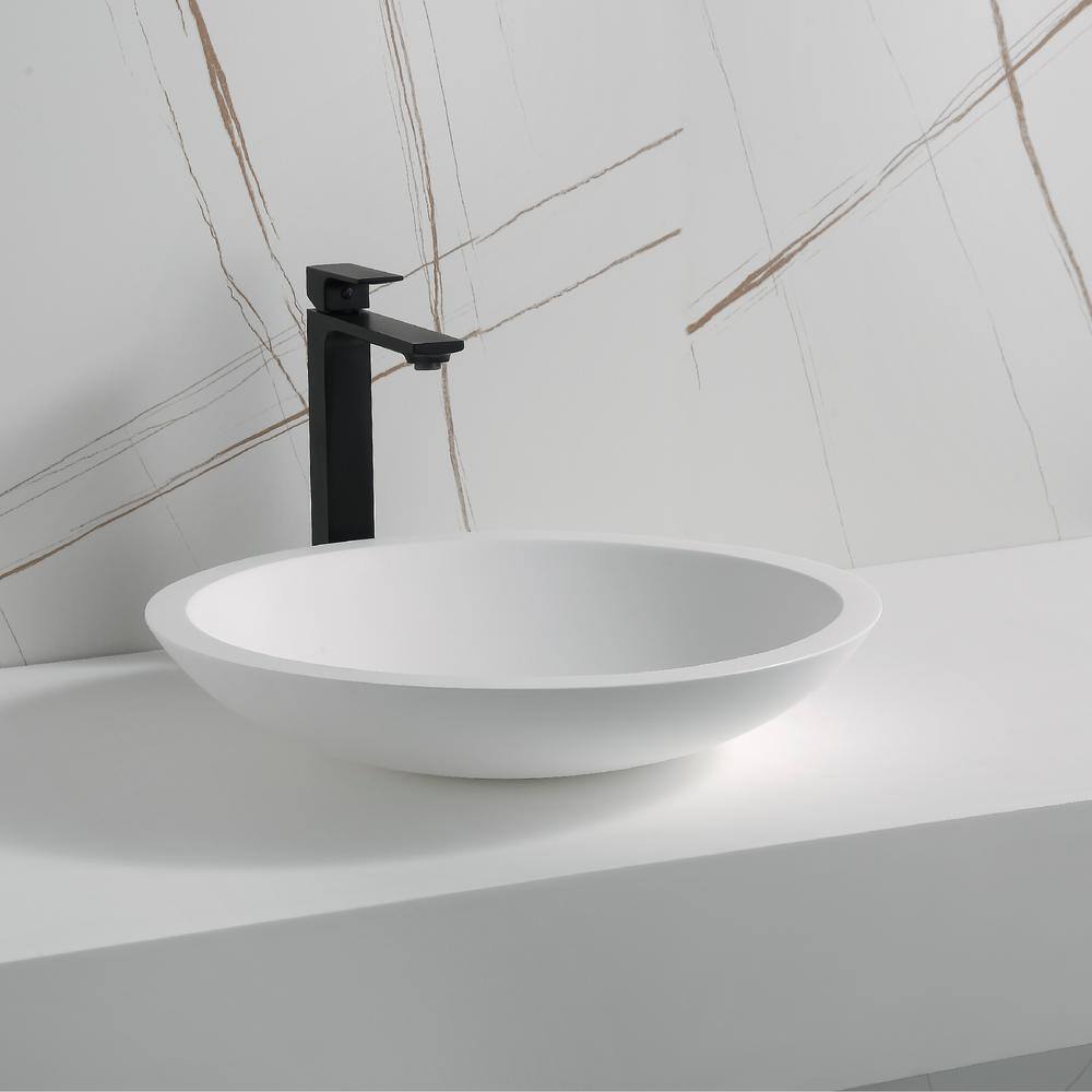 Matte White Acrylic Round Above-Counter Vessel Sink, 19.25"