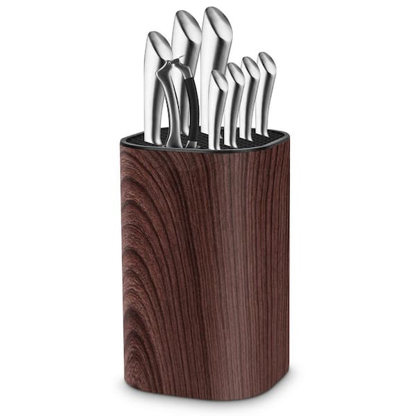 20-Knife Brown Detachable Plastic Knife Block with Scissors Slot and Sharpening Bar Slot for Kitchen Countertop Storage