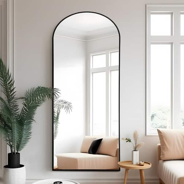 Lirago 28 in. W x 71 in. H Full Length Arched Free Standing Body Mirror, Metal Framed Wall Mirror, Large Floor Mirror in Black