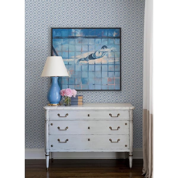 Hugson Blue Quilted Damask Wallpaper Sample