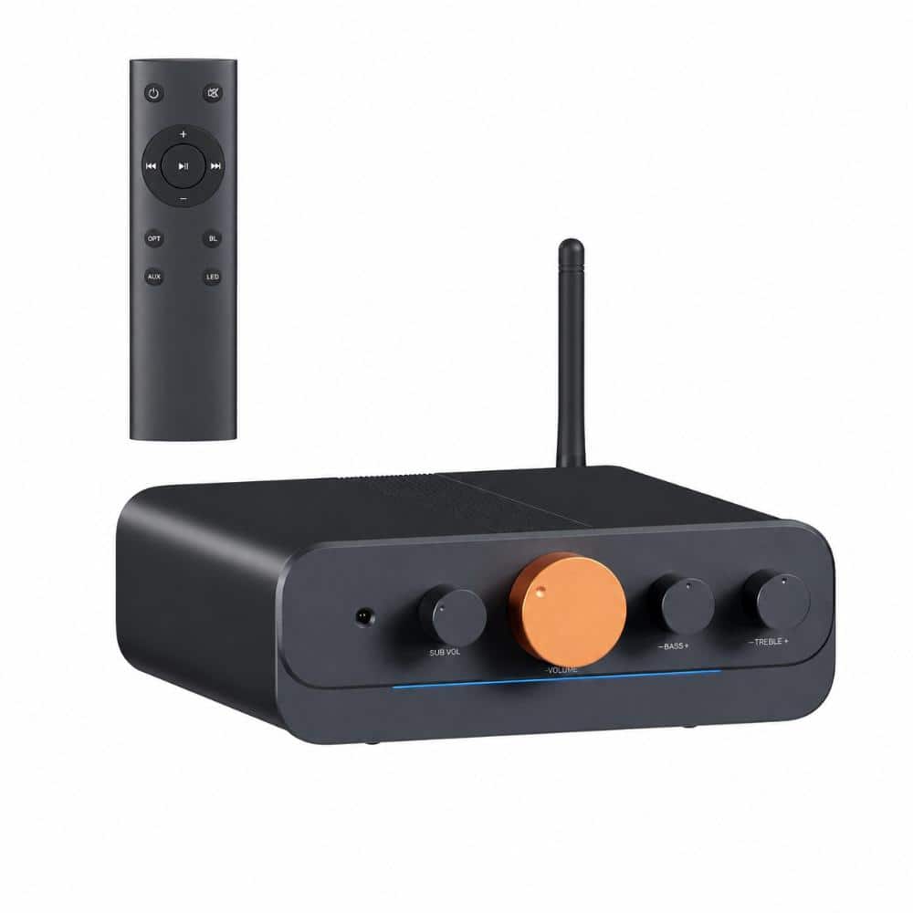 Four Channel Home Audio Signal Amplifier with Bluetooth and Remote Control for Indoor Outdoor Speakers