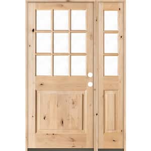 50 in. x 80 in. Craftsman Knotty Alder 9-Lite Unfinished Left-Hand Inswing Prehung Front Door with Right Hand Sidelite