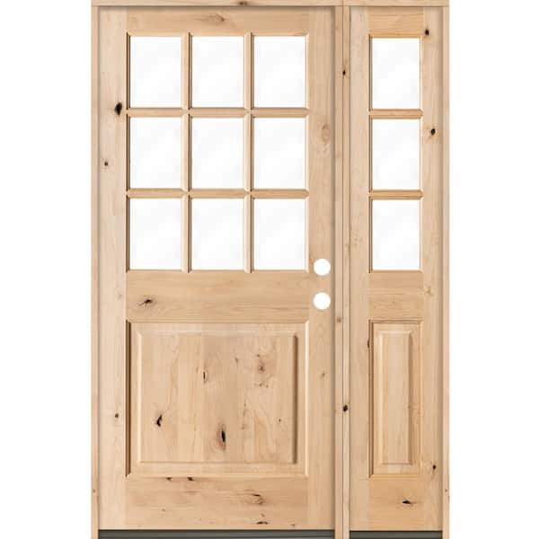 Krosswood Doors 50 in. x 80 in. Craftsman Knotty Alder 9-Lite Unfinished Left-Hand Inswing Prehung Front Door with Right Hand Sidelite