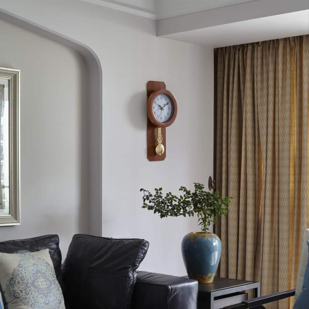 Vintage Brown and Gold Plastic Pendulum Wall Clock