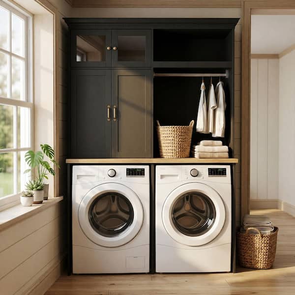 Black 86.6 in. H Accent Cabinet Office Storage Cabinet with 4 Shelves and Hanging Rod