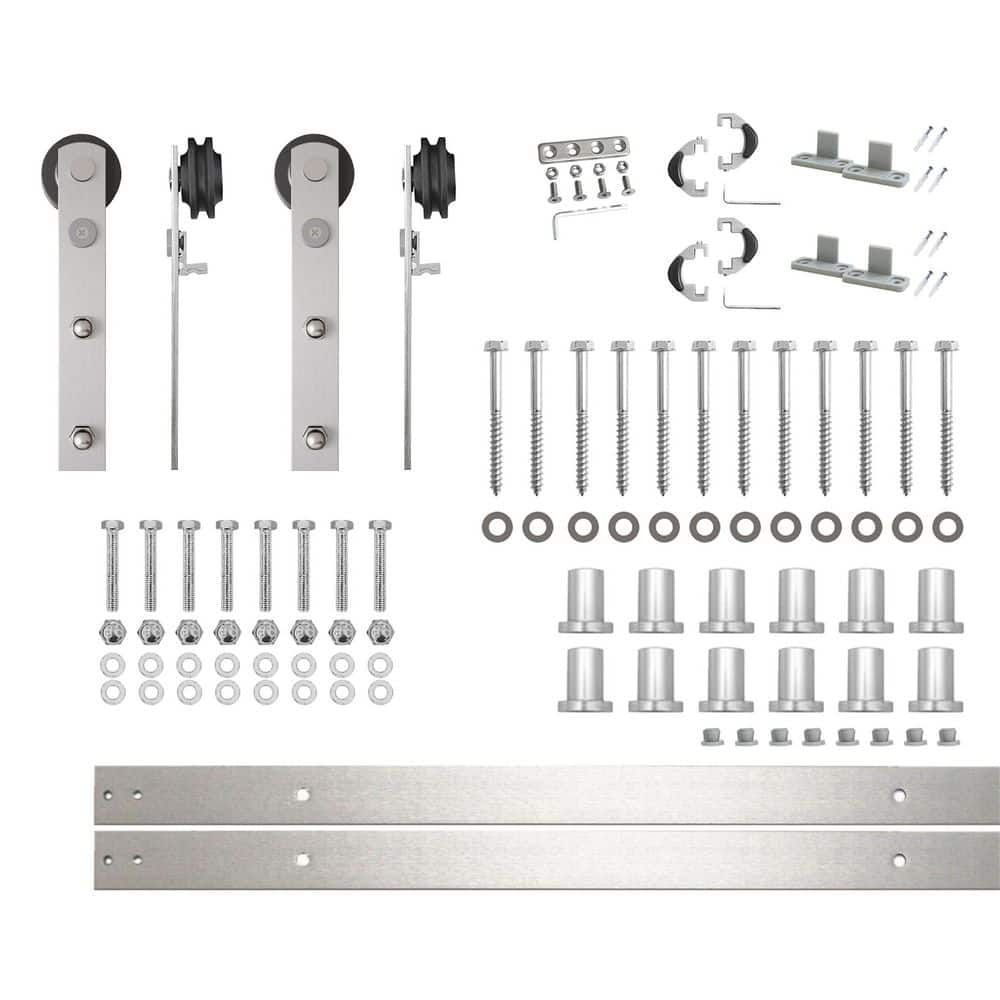 16 ft./192 in. Brushed Nickel Non-Bypass Sliding Barn Door Hardware Kit Straight Design Roller for Double Doors price history on PriceWatchPro