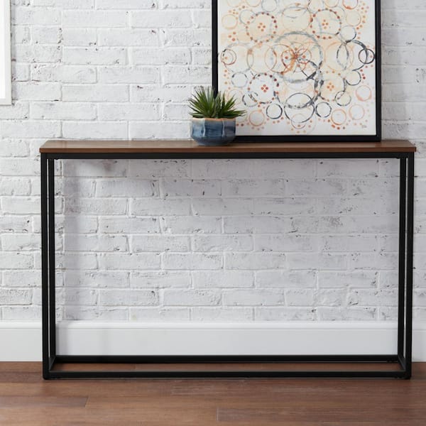 StyleWell Donnelly Black Console Table with Haze Wood Top (48 in. W)