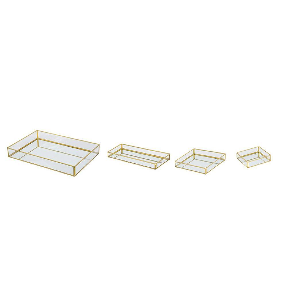 Clear Rectangular Glass Tray with Gold Rim