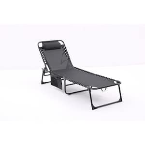 Portable 74.4 in.L Black 2-Piece Metal Adjustable and Reclining Outdoor Chaise Lounge with Pillow and Side Pocket