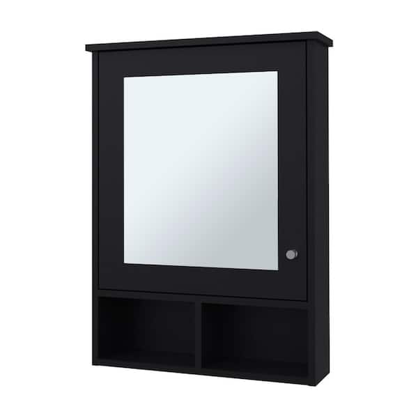 21 in. W x 29 in. H Rectangular Melamine Surface Mount Medicine Cabinet with Mirror in Black