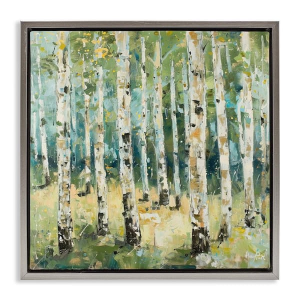 Stupell Industries Natural Birch Grove by LSR Design Studio Gray Floater Frame Nature Graphic Art Print 25 in. x 25 in.