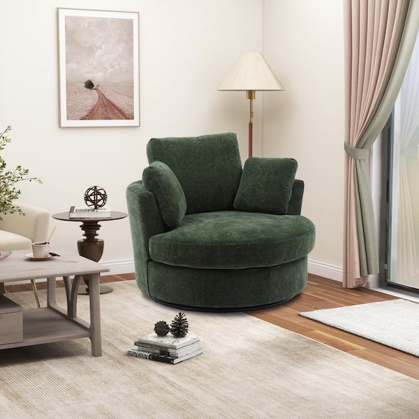 42 in. Green Chenille Swivel Arm Chair 3 Pillows