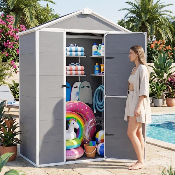 5 ft. W x 3 ft. D Resin Outdoor Storage Shed with Floor, Waterproof Garden Tool Shed with Sloping Roof and Lockable Door