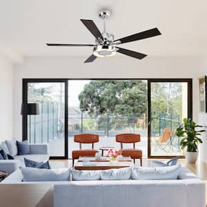 52 in. Integrated LED Indoor Chrome 6-Speed Ceiling Fan with Light and Remote Control Included