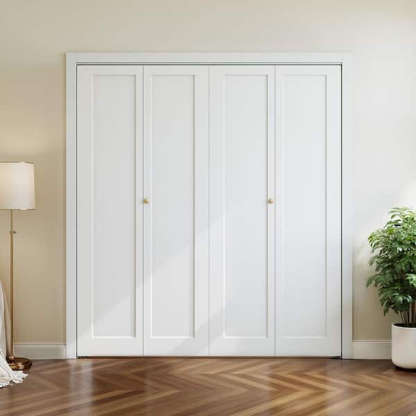 64 in. x 78.4 in. (Double 32 in.) 1-Panel Hollow Core White Primed Composite MDF Bi-Fold Door with Hardware Kit