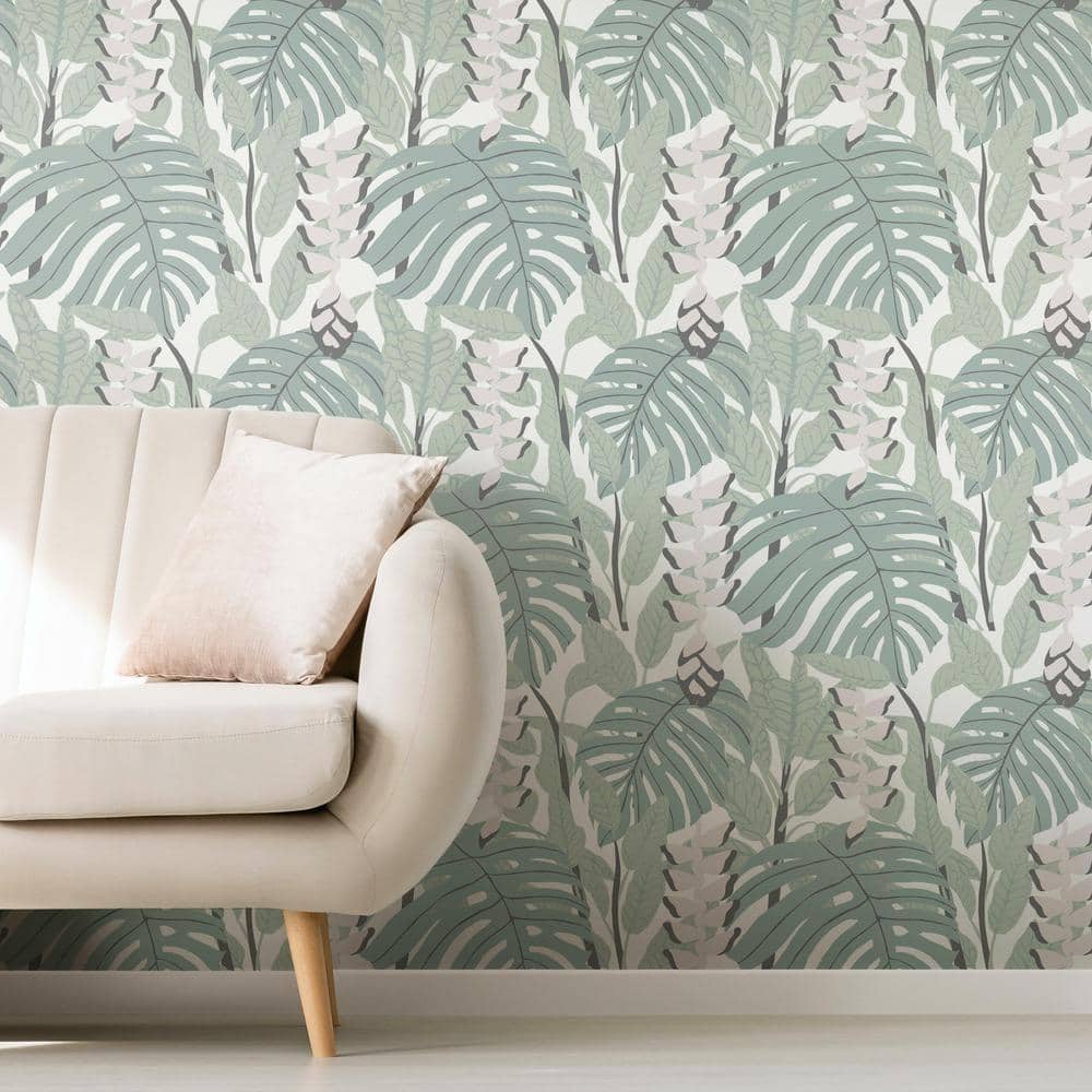 Mineral Green Floral Peel and Stick Wallpaper Roll