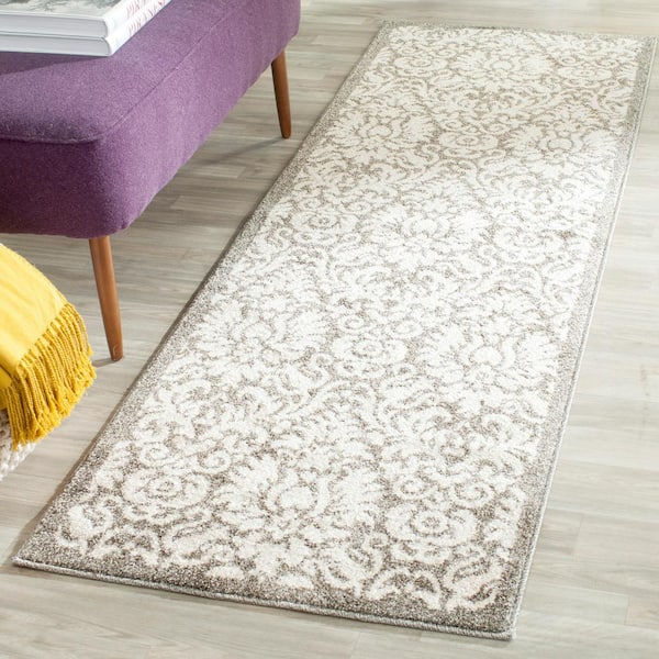 Amherst Dark Gray/Beige 2 ft. x 7 ft. Border Floral Geometric Runner Rug