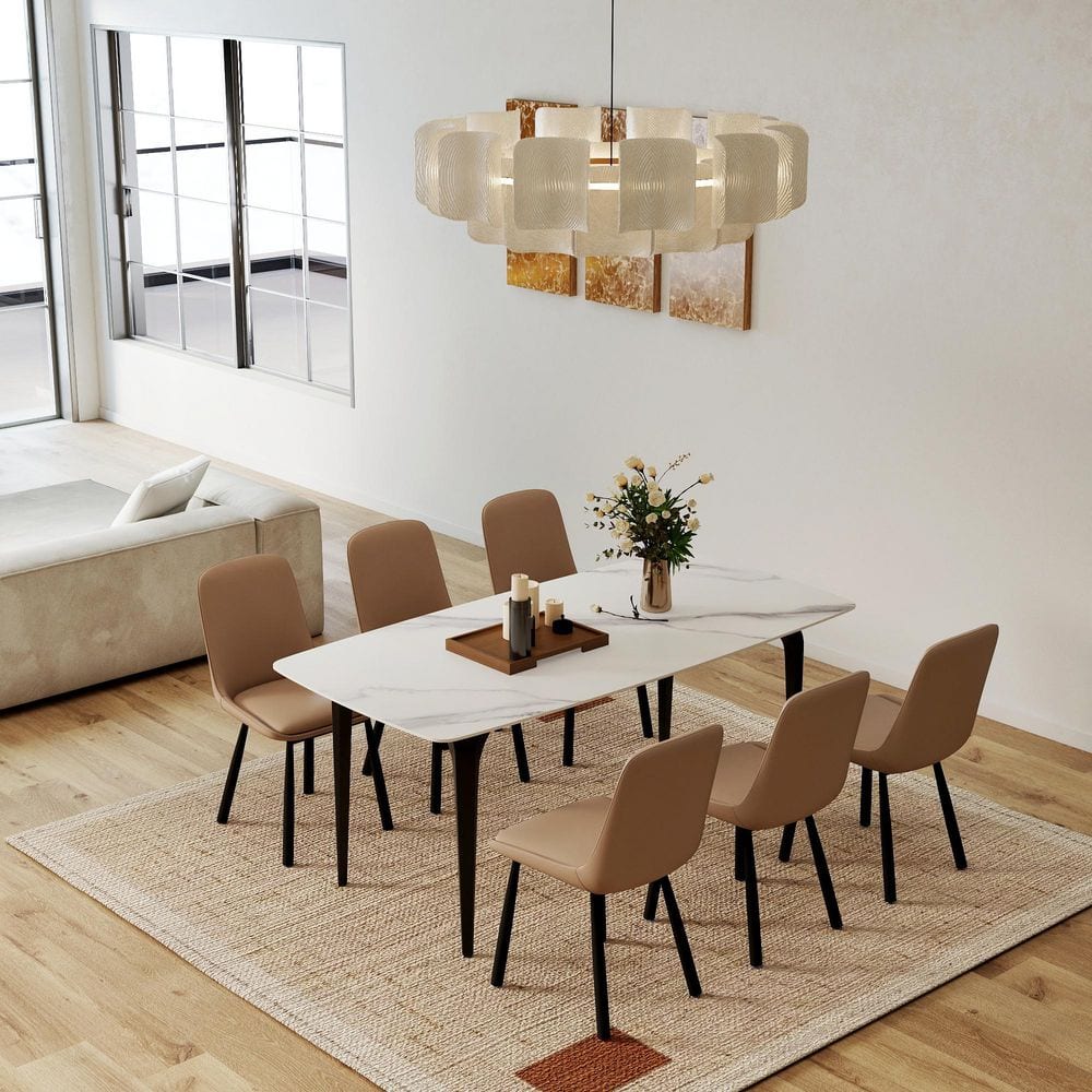 Magic Home (Set of 6) Brown Faux Leather Upholstered Dining Chairs