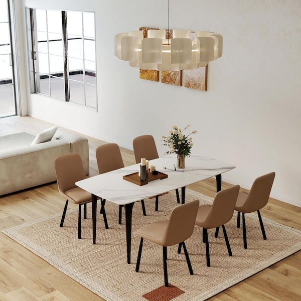 メゾンドファミーユ(Maison et Creation)ダイニングチェア Magic Home (Set of 6) Brown Faux Leather Upholstered Dining Chairs