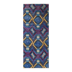 Modern, One of a Kind Contemporary Navy 4' 1" ft x 10' 1" ft Tribal Runner Area Rug