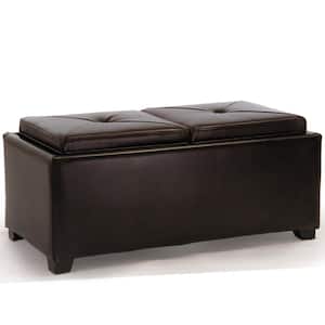 Maxwell Brown Bonded Leather Tray Top Storage Ottoman