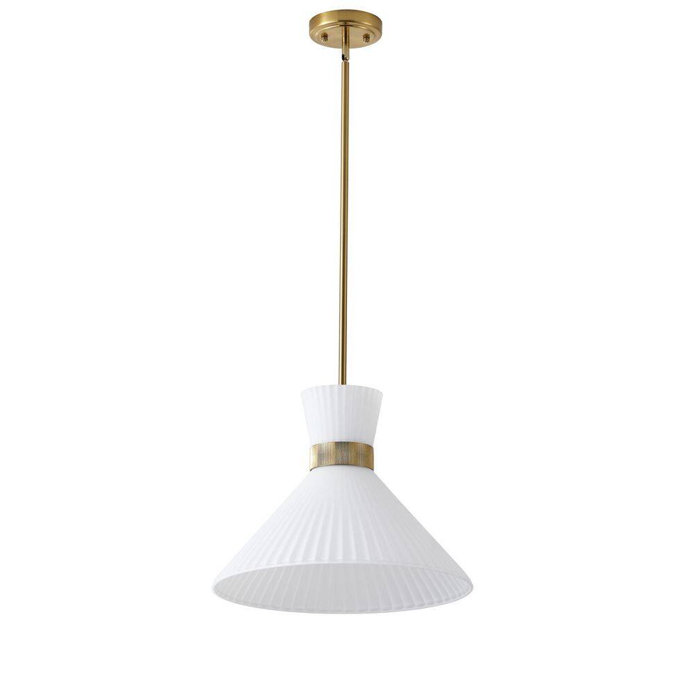 15.94 in. 1-Light 20-Watt Modern Pleated LED Pendant Light Brass Hanging Light Fixture with Milk Glass Shade price history on PriceWatchPro