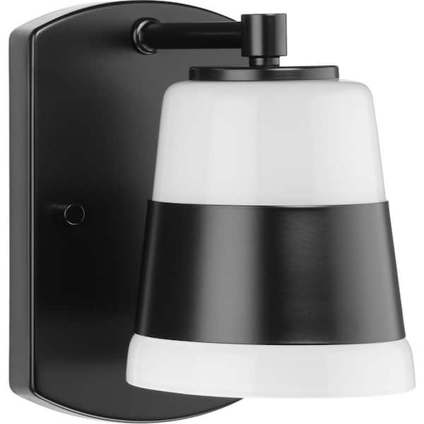 Progress Lighting Haven Collection 4.75 in. 1-Light Matte Black Opal Glass Luxe Industrial Vanity Light