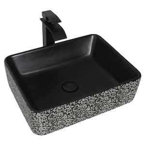18.9" Elegant Hand-Painted Rectangular Ceramic Bathroom Sink in Black with Faucet Pop Up Drain Set