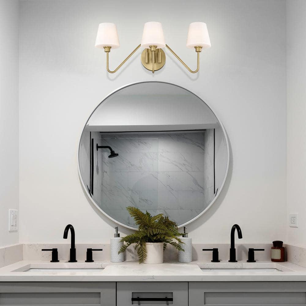 Kennedy Brushed Bronze 3-Light Vanity with Opal Glass Shades