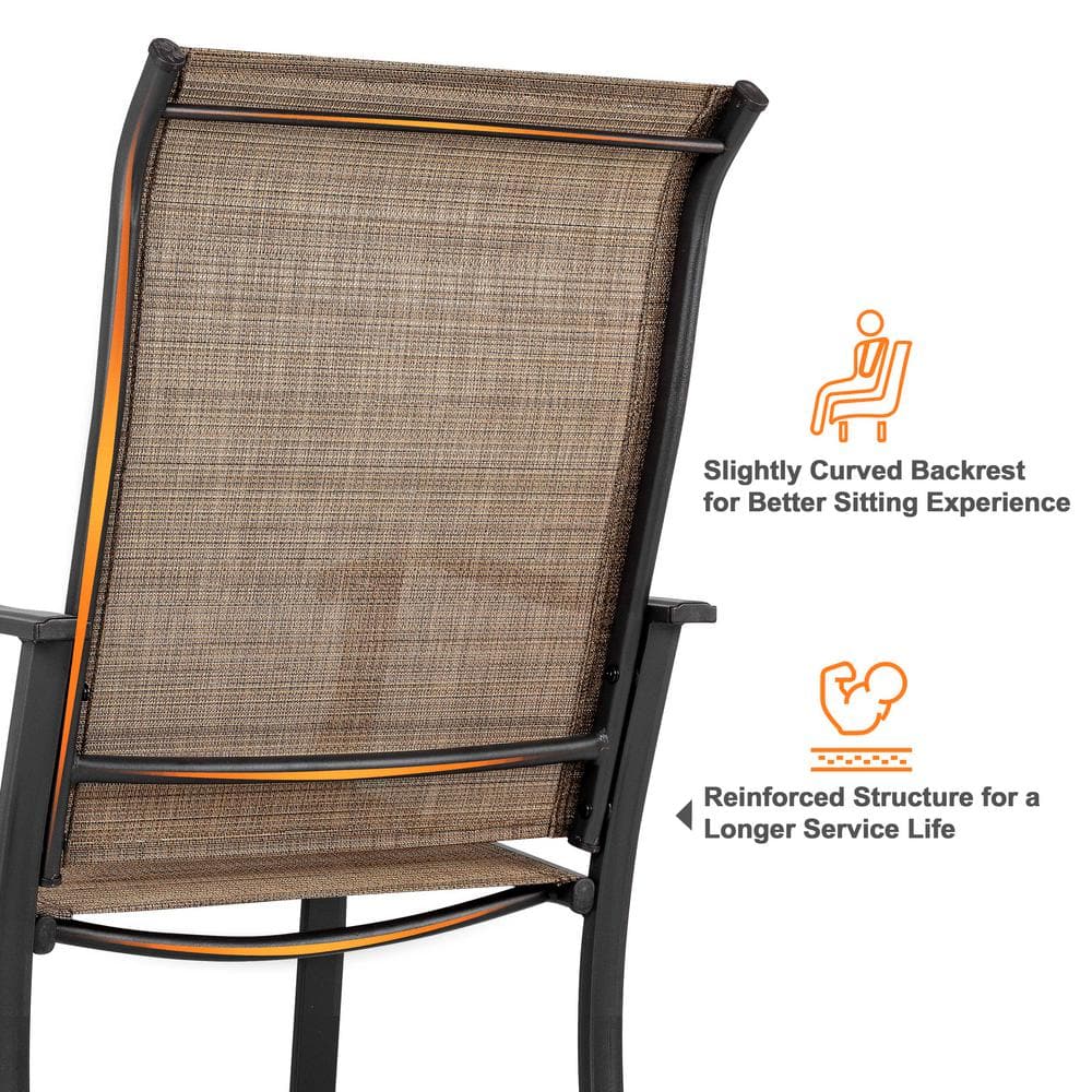 Black and Brown Steel Frame Outdoor Dining Chairs with Armrests