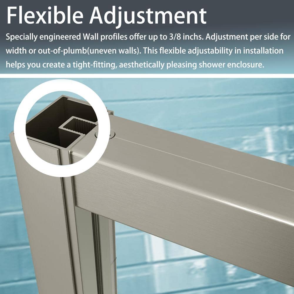 Brushed Nickel Semi-Frameless Pivot Shower Door with Clear Glass