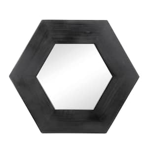 18.5 in. W x 18.5 in. H Small Hexagon Wood Framed Wall Bathroom Vanity Mirror in Black