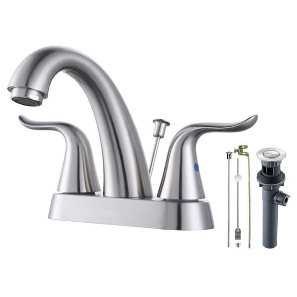 ARCORA 4 in. Centerset Double-Handle Bathroom Faucet with Drain Kit in Brushed Nickel