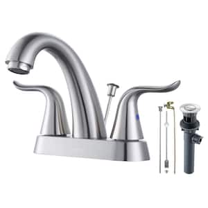 4 in. Centerset Double-Handle Bathroom Faucet with Drain Kit in Brushed Nickel