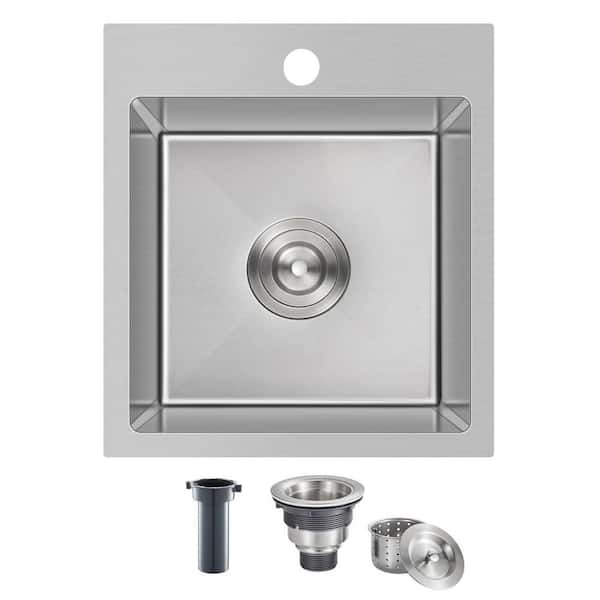 13 in. x 15 in. x 8 in. Drop in Bar Sink with Basket Strainer, Stainless Steel Topmount Small Kitchen Sink Single Bowl