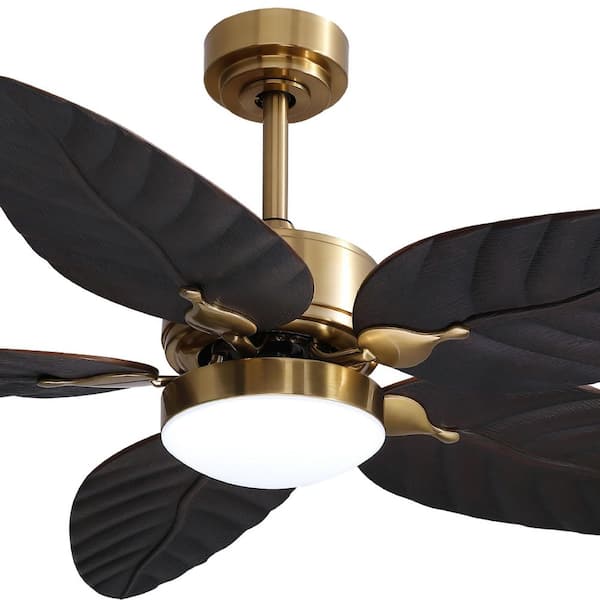 52 in. Smart Indoor Black and Gold Banana Leaf-Shaped 5 Blades Ceiling Fans with Lights with Remote Included
