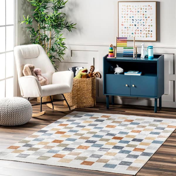 Naya Checkered Machine Washable Beige 5 ft. 3 in. x 8 ft. Area Rug