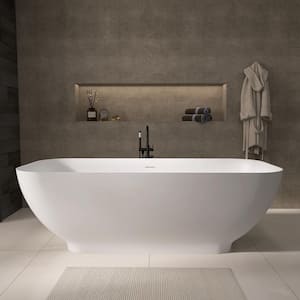 67 in. x 29.5 in. Solid Surface Stone Resin Flat Bottom Free Standing Soaking Bath Tub Freestanding Bathtub in White