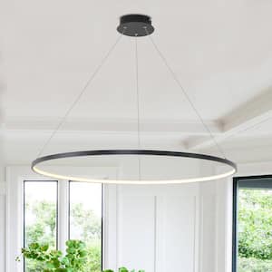 39.3 in. Circle 40-Watt Dimmable Integrated LED Black Contemporary Chandelier Hanging Pendant Light