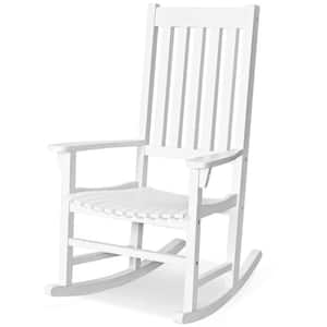 White Wooden High Back Outdoor Rocking Chair
