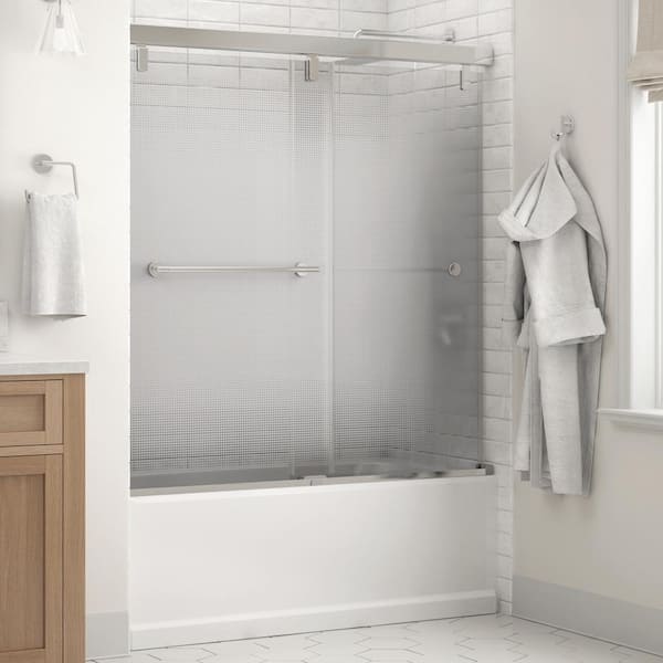 Delta Mod 60 in. x 59-1/4 in. Soft-Close Frameless Sliding Bathtub Door in Chrome with 1/4 in. (6mm) Droplet Glass