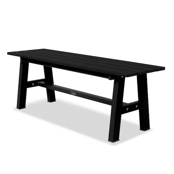 47 in. 2-Person Black Plastic Outdoor Bench HDPE Patio Garden Bench w/Metal Legs, 660 LBS Capacity